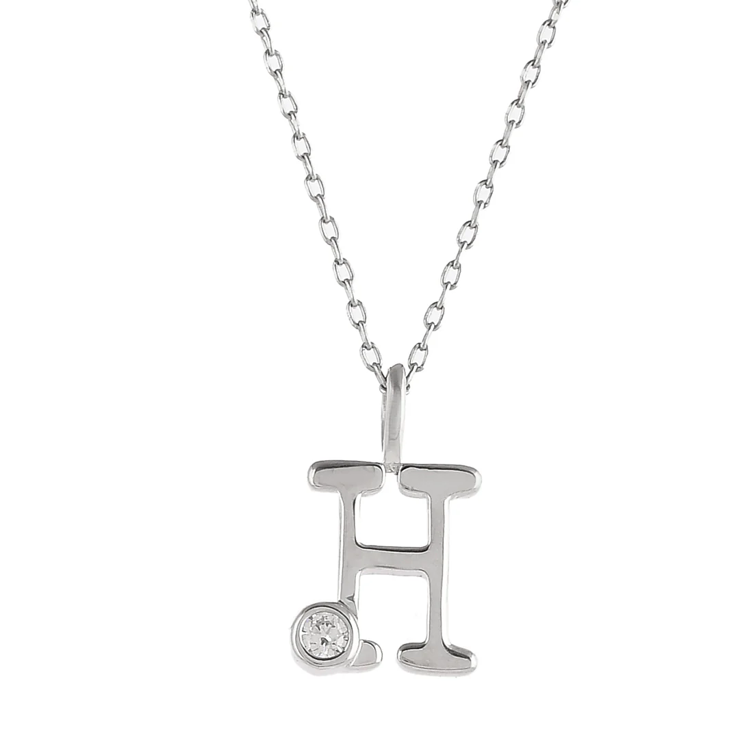 Sterling Silver Alphabet H Round Cut CZ Pendant - Image 4