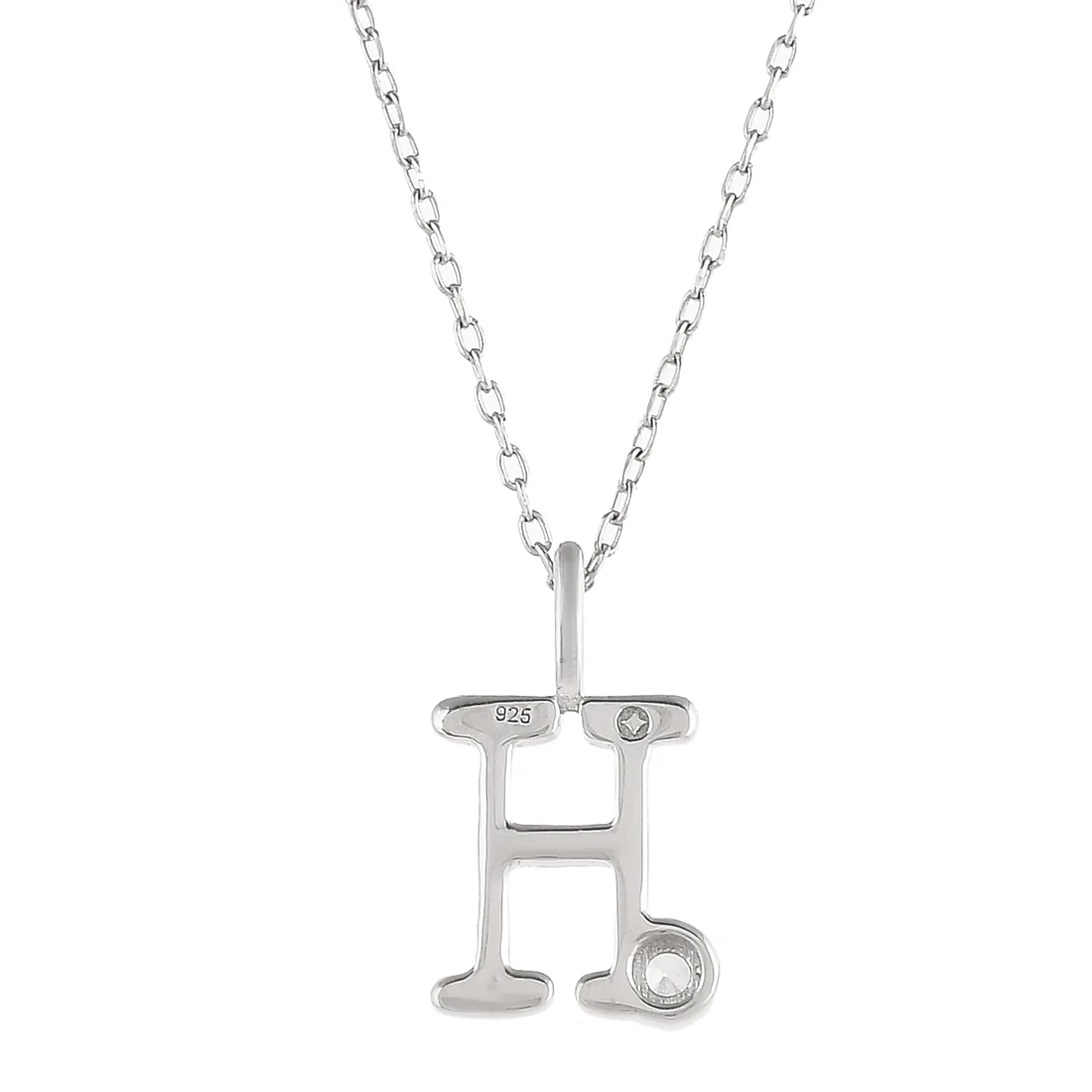 Sterling Silver Alphabet H Round Cut CZ Pendant - Image 5