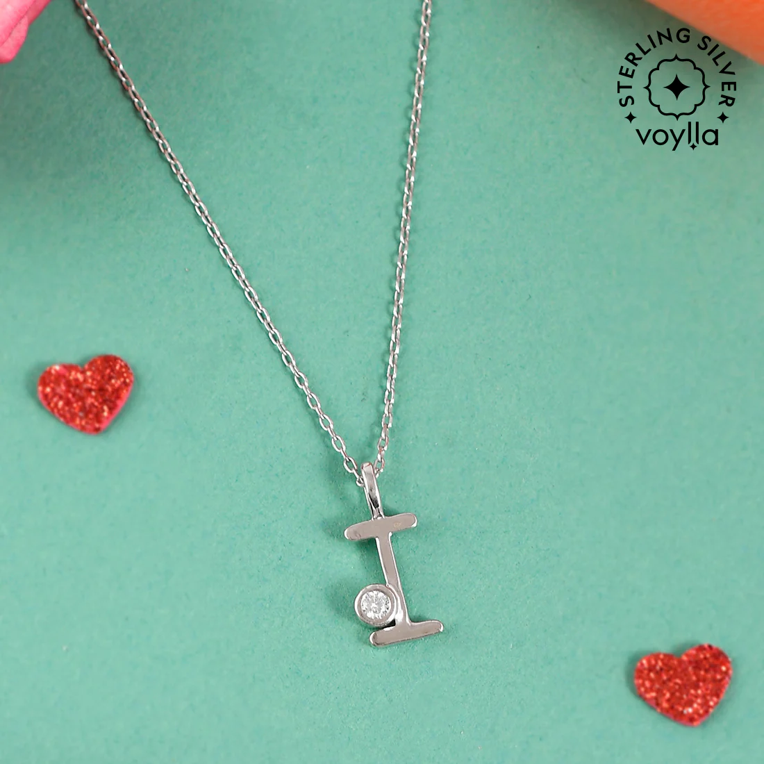 Sterling Silver Alphabet I Round Cut CZ Pendant