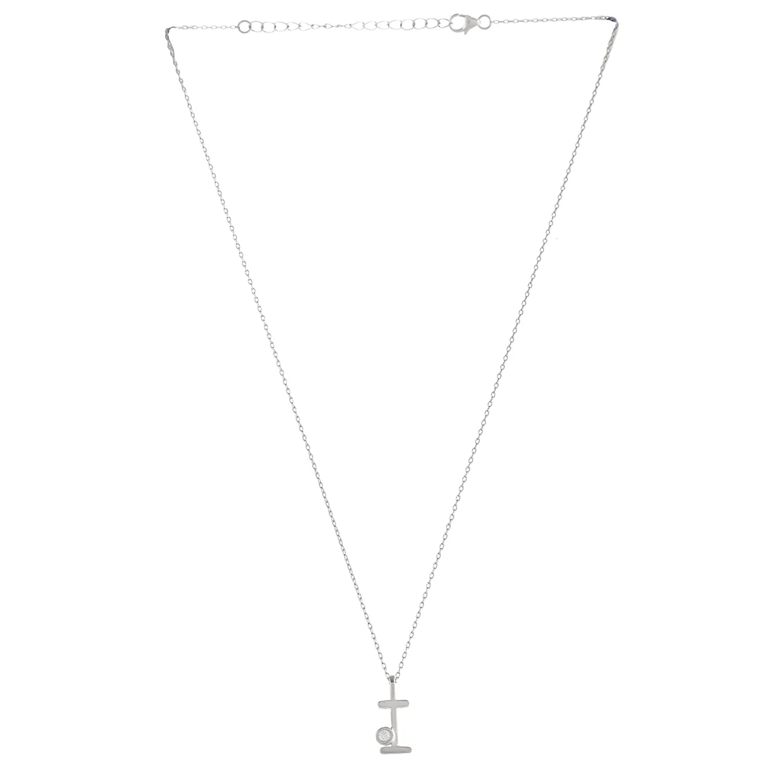 Sterling Silver Alphabet I Round Cut CZ Pendant - Image 3