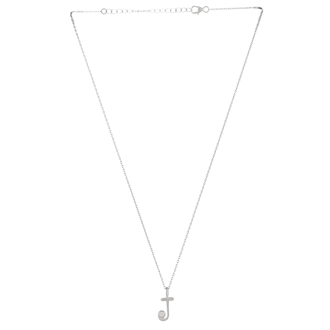 Sterling Silver Alphabet J Round Cut CZ Pendant - Image 3