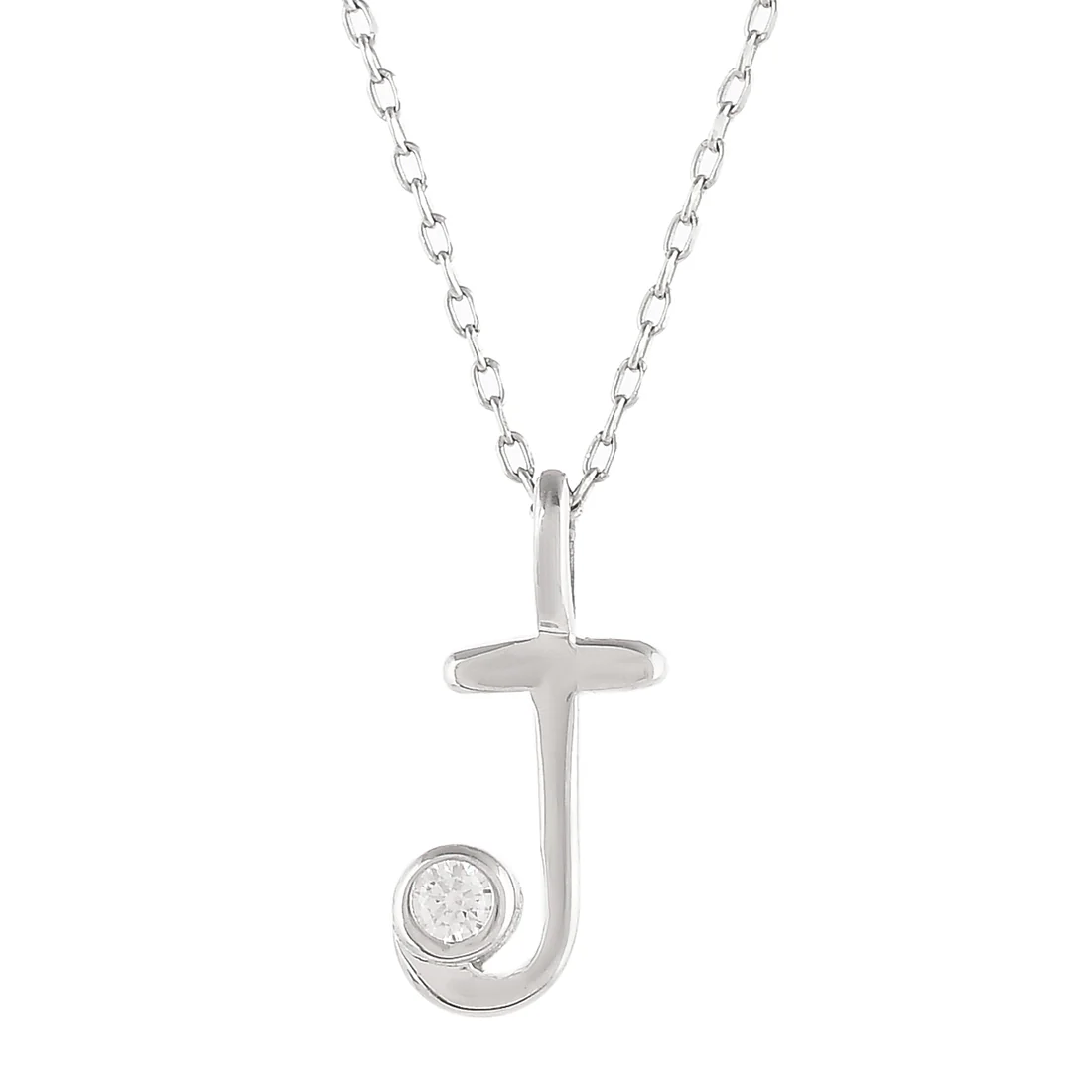 Sterling Silver Alphabet J Round Cut CZ Pendant - Image 4