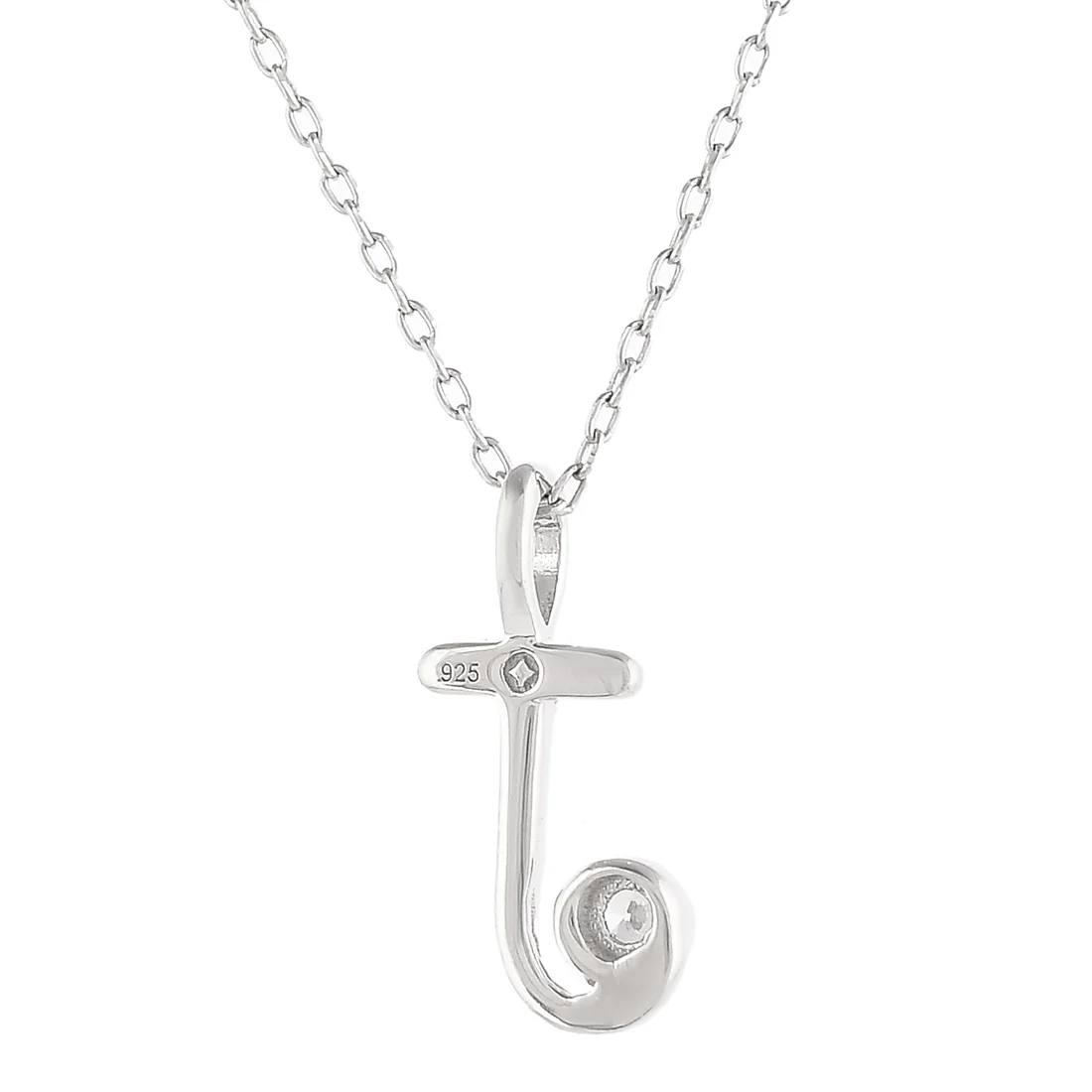 Sterling Silver Alphabet J Round Cut CZ Pendant - Image 5