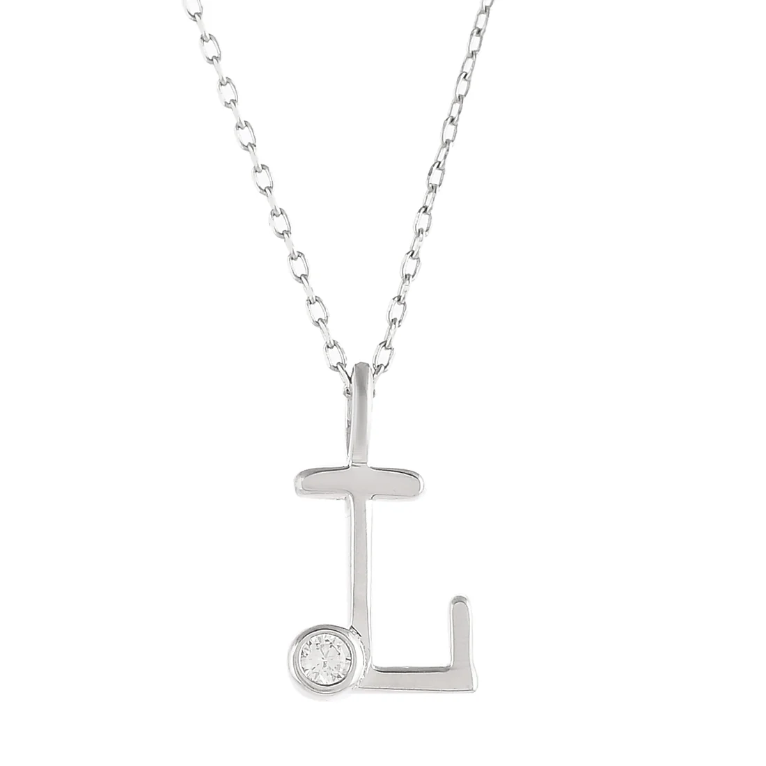 Sterling Silver Alphabet L Round Cut CZ Pendant - Image 4
