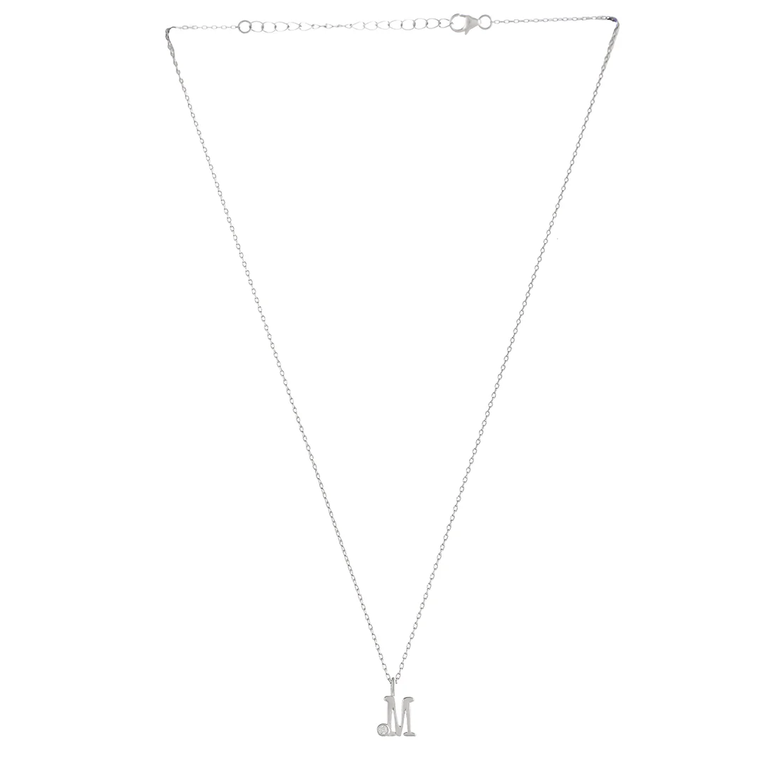 Sterling Silver Alphabet M Round Cut CZ Pendant - Image 3