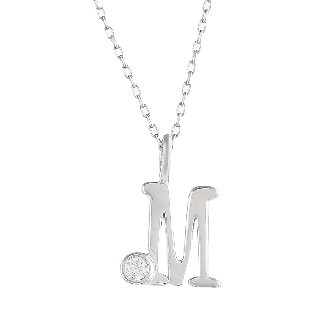 Sterling Silver Alphabet M Round Cut CZ Pendant - Image 4