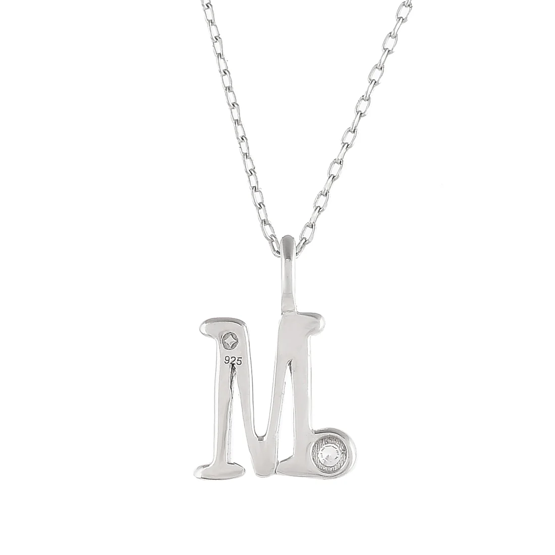 Sterling Silver Alphabet M Round Cut CZ Pendant - Image 5