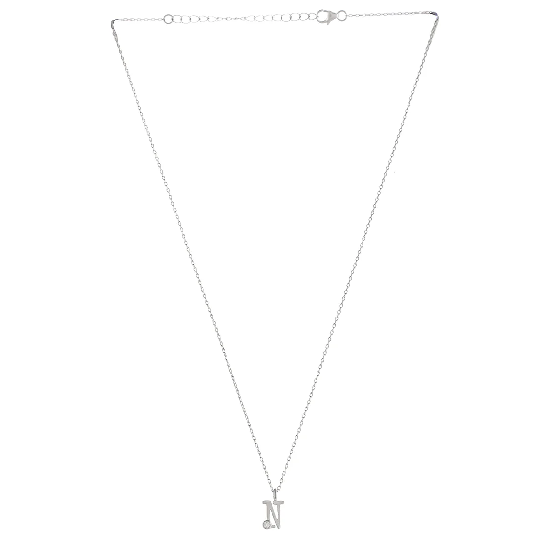 Sterling Silver Alphabet N Round Cut CZ Pendant - Image 3