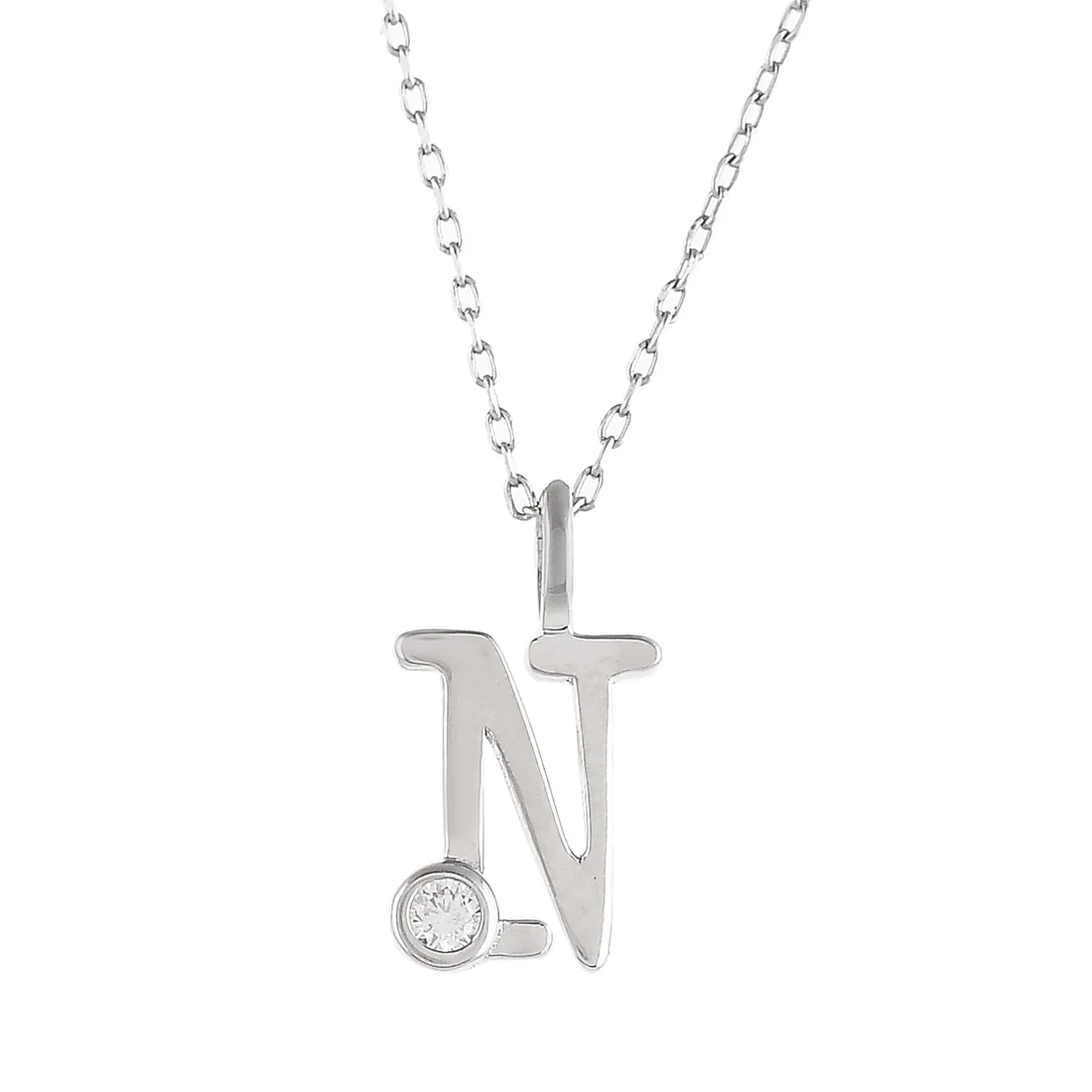 Sterling Silver Alphabet N Round Cut CZ Pendant - Image 4