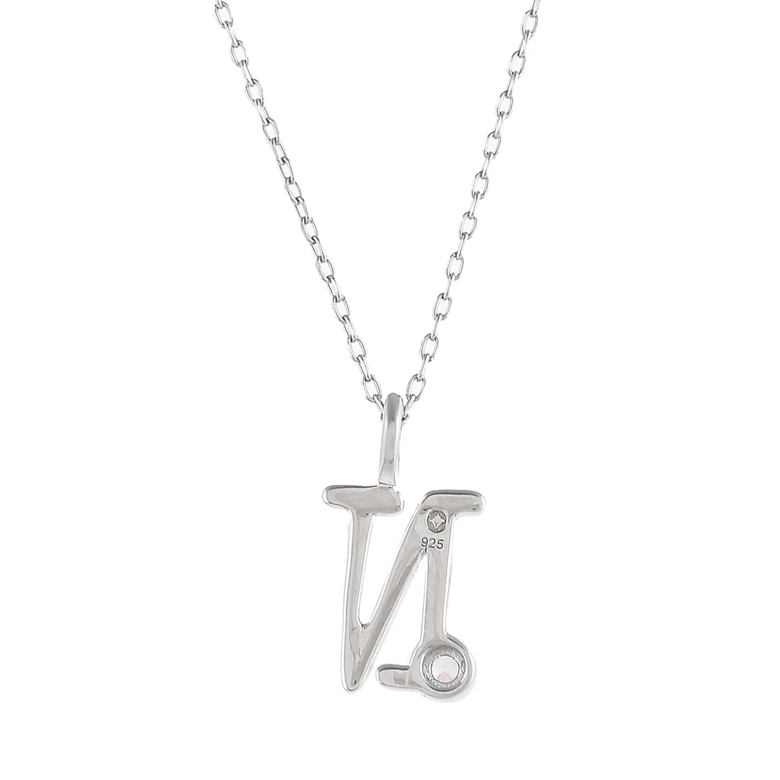 Sterling Silver Alphabet N Round Cut CZ Pendant - Image 5
