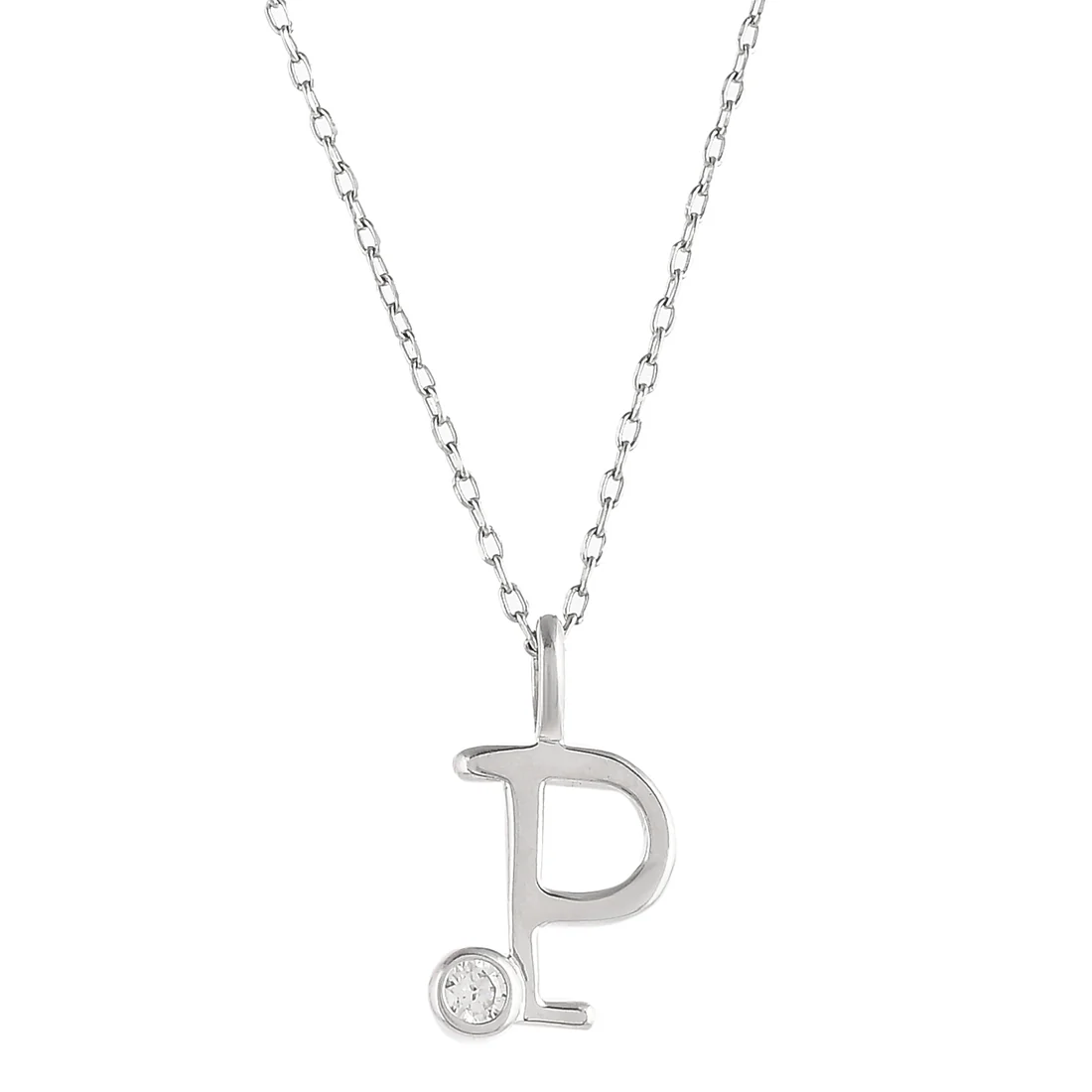 Sterling Silver Alphabet P Round Cut CZ Pendant - Image 4
