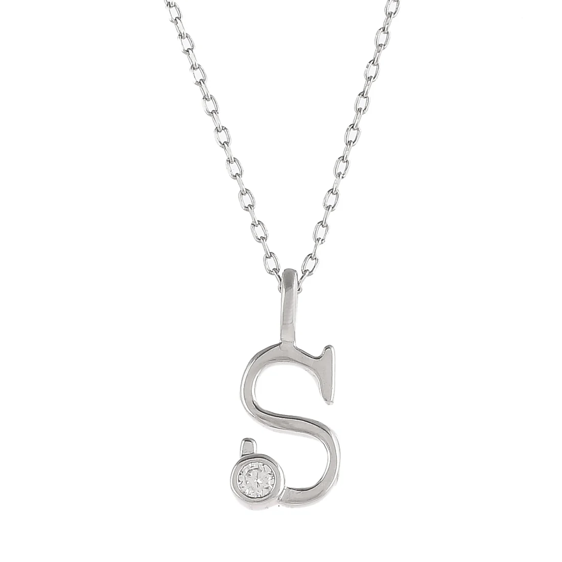 Sterling Silver Alphabet S Round Cut CZ Pendant - Image 4