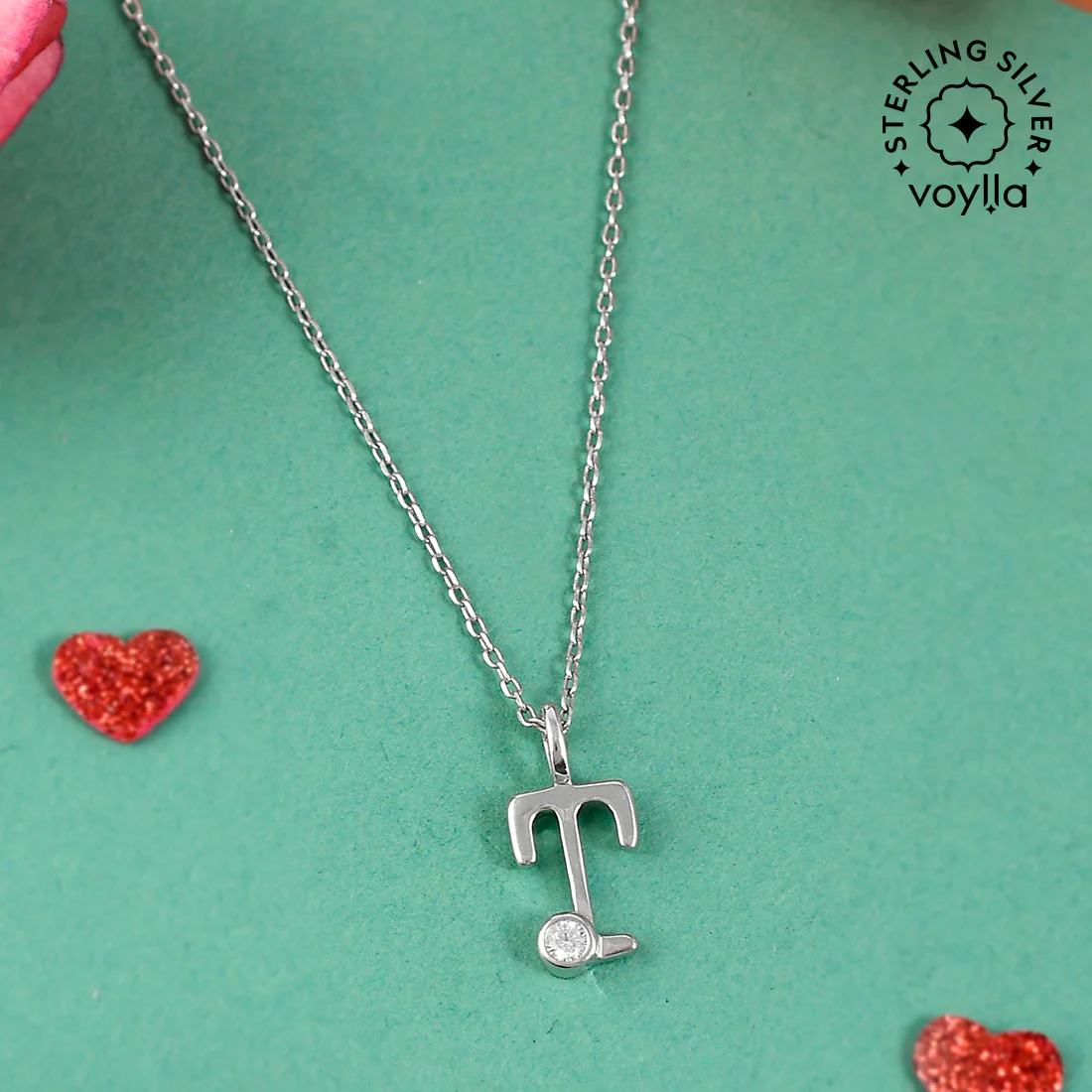 Sterling Silver Alphabet T Round Cut CZ Pendant