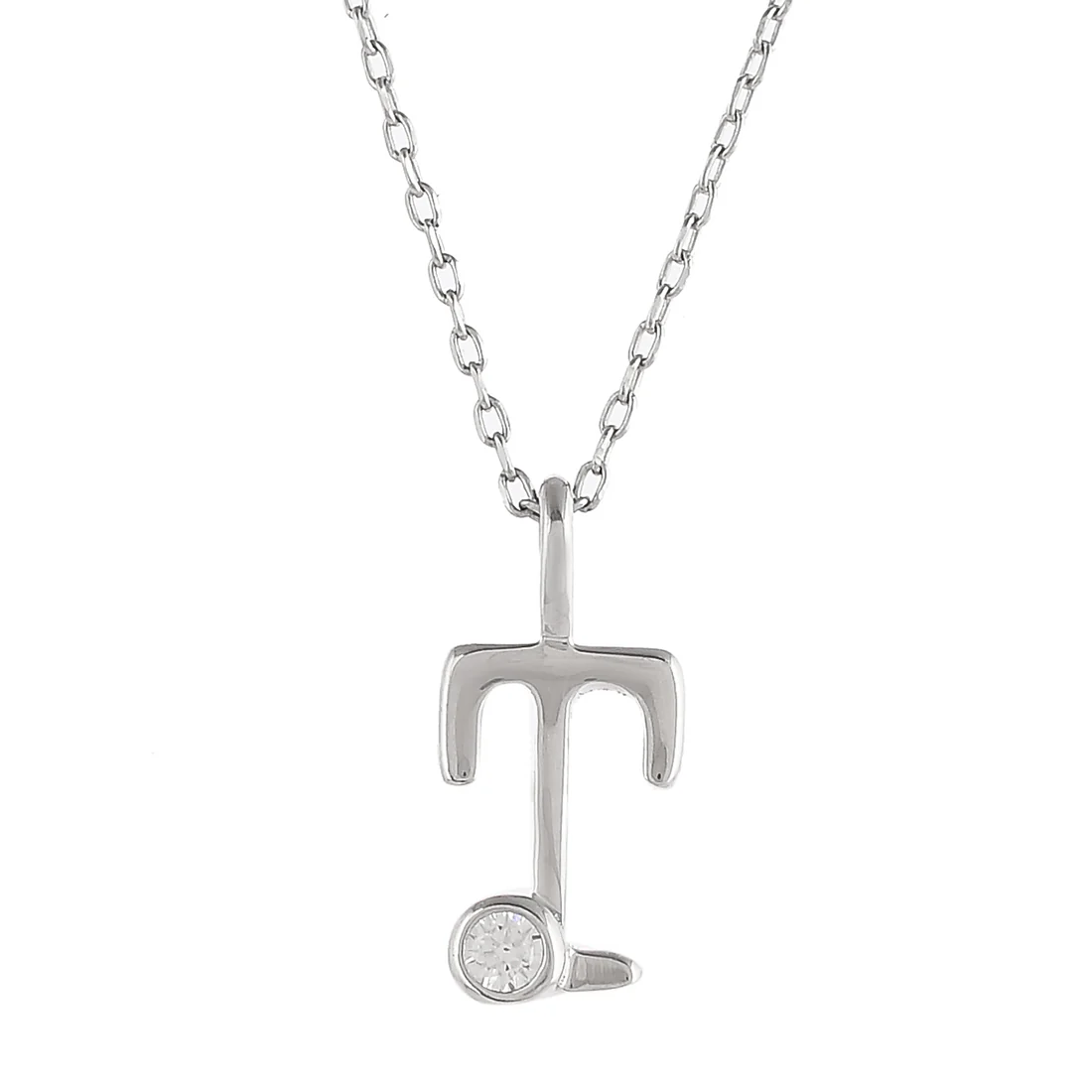 Sterling Silver Alphabet T Round Cut CZ Pendant - Image 4