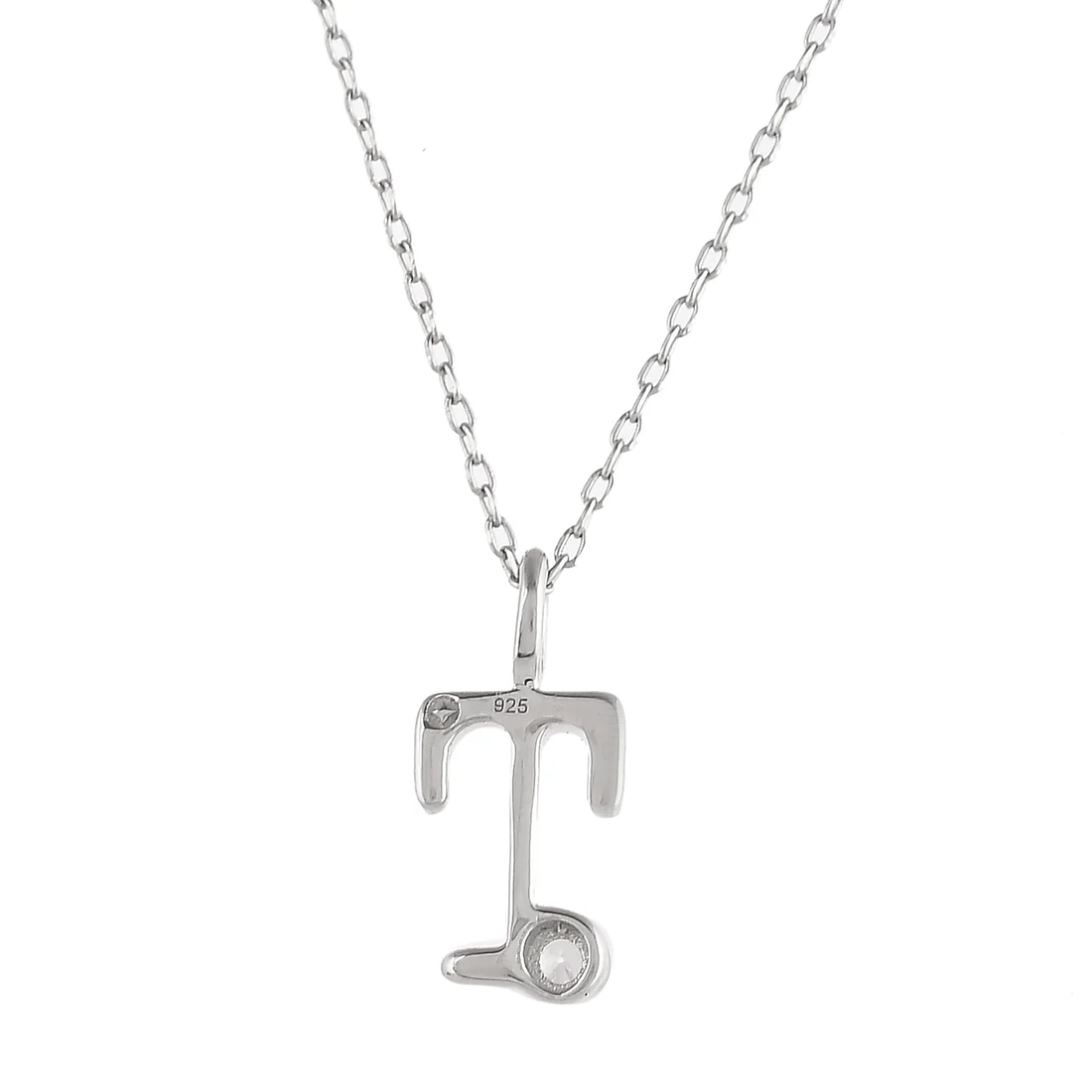 Sterling Silver Alphabet T Round Cut CZ Pendant - Image 5