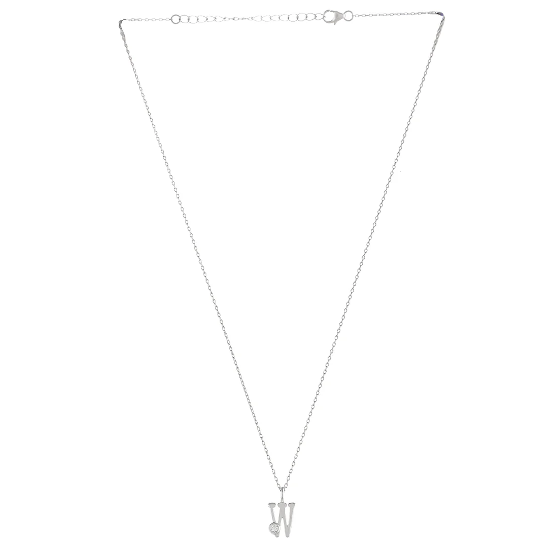 Sterling Silver Alphabet W Round Cut CZ Pendant - Image 3