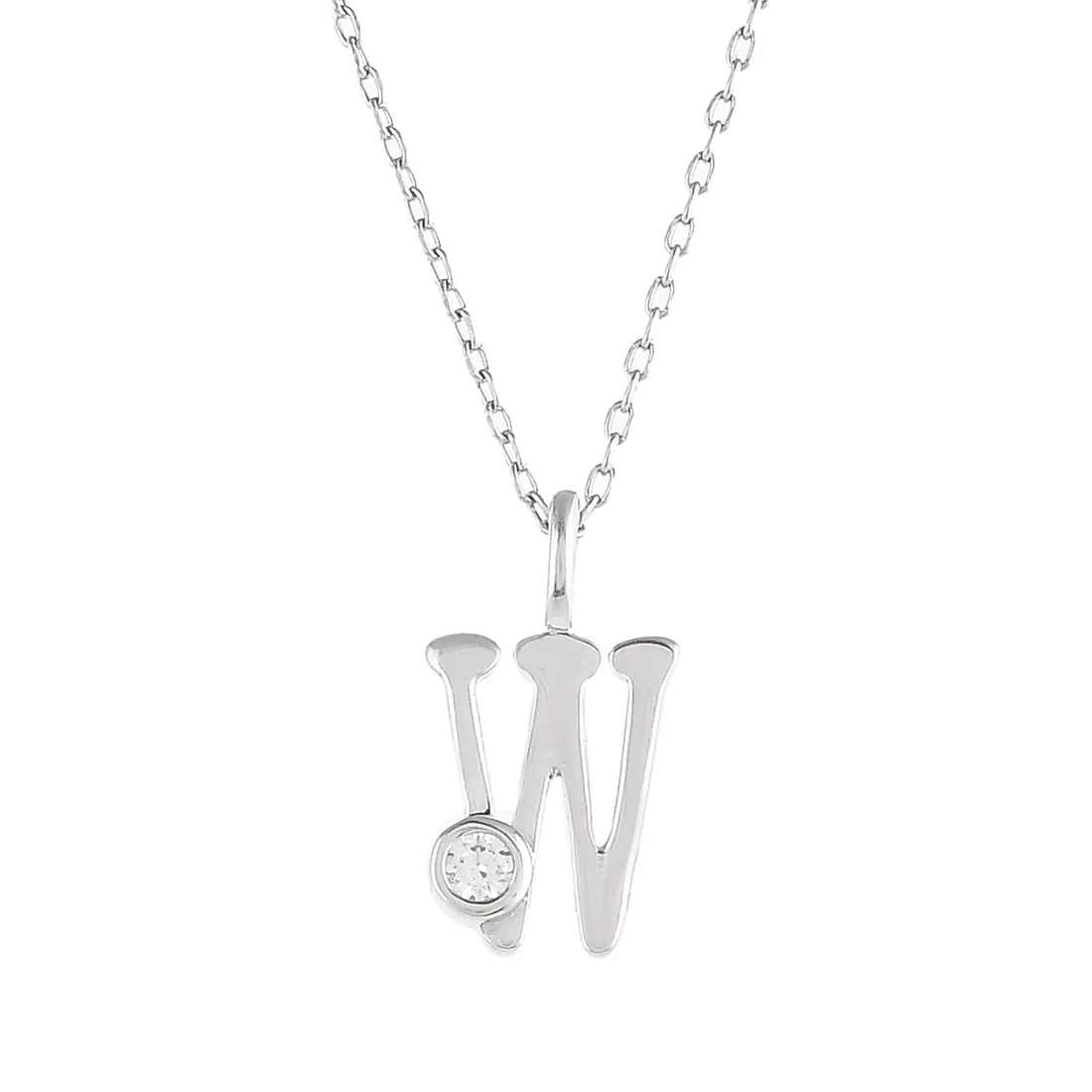 Sterling Silver Alphabet W Round Cut CZ Pendant - Image 4