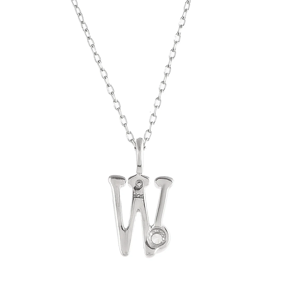 Sterling Silver Alphabet W Round Cut CZ Pendant - Image 5