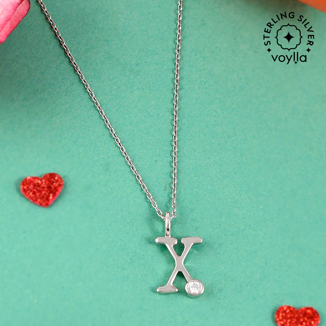 Sterling Silver Alphabet X Round Cut CZ Pendant