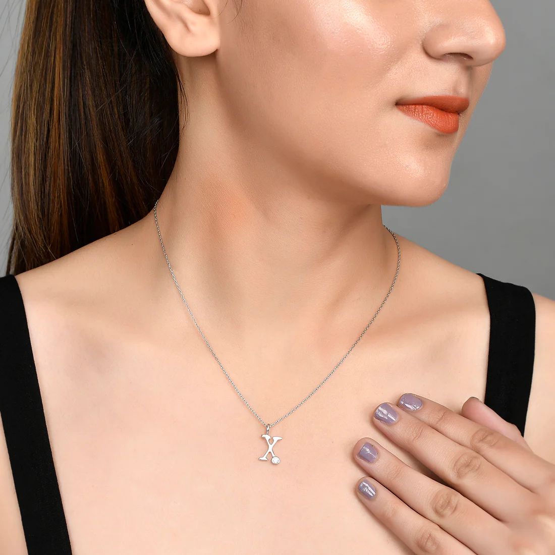Sterling Silver Alphabet X Round Cut CZ Pendant - Image 2