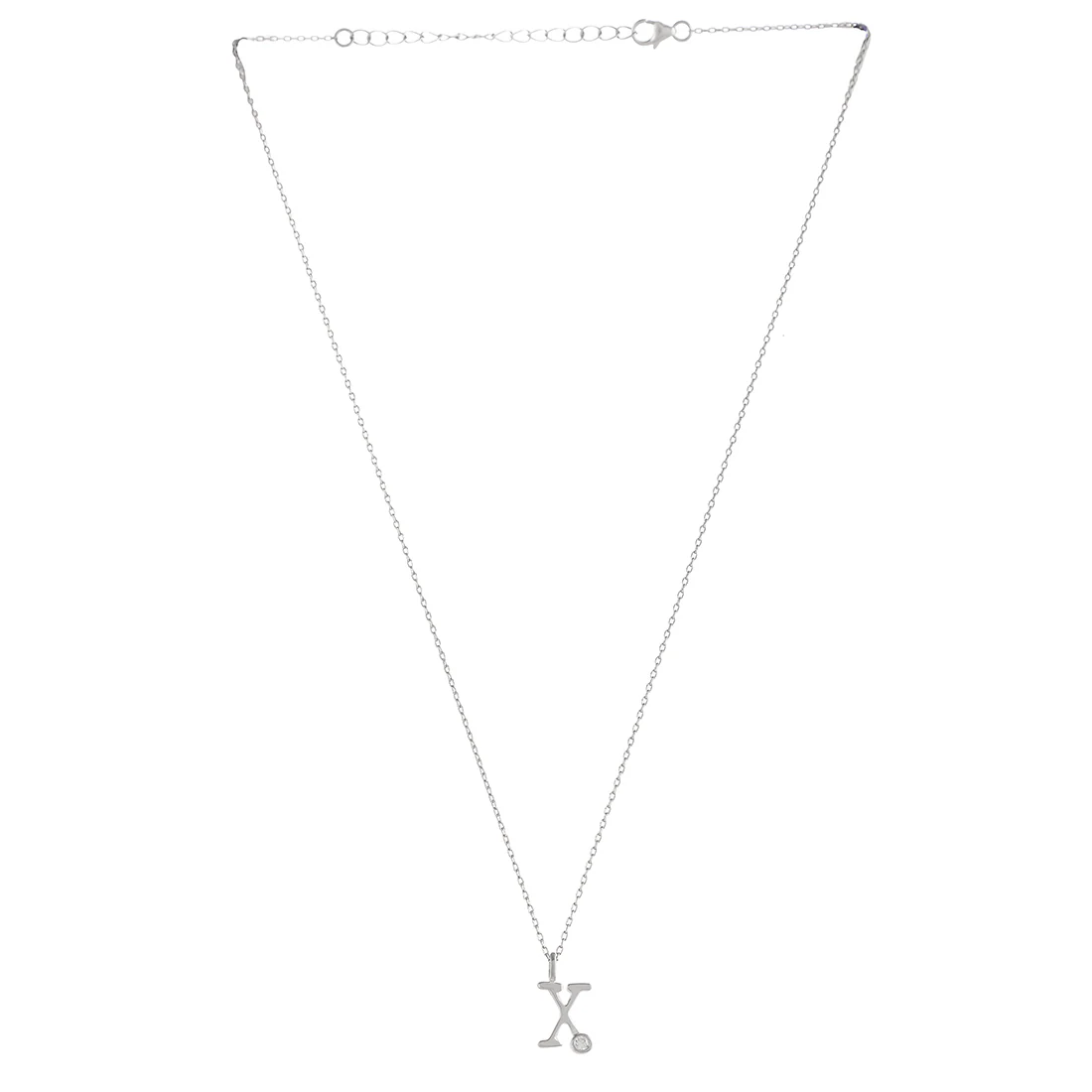 Sterling Silver Alphabet X Round Cut CZ Pendant - Image 3