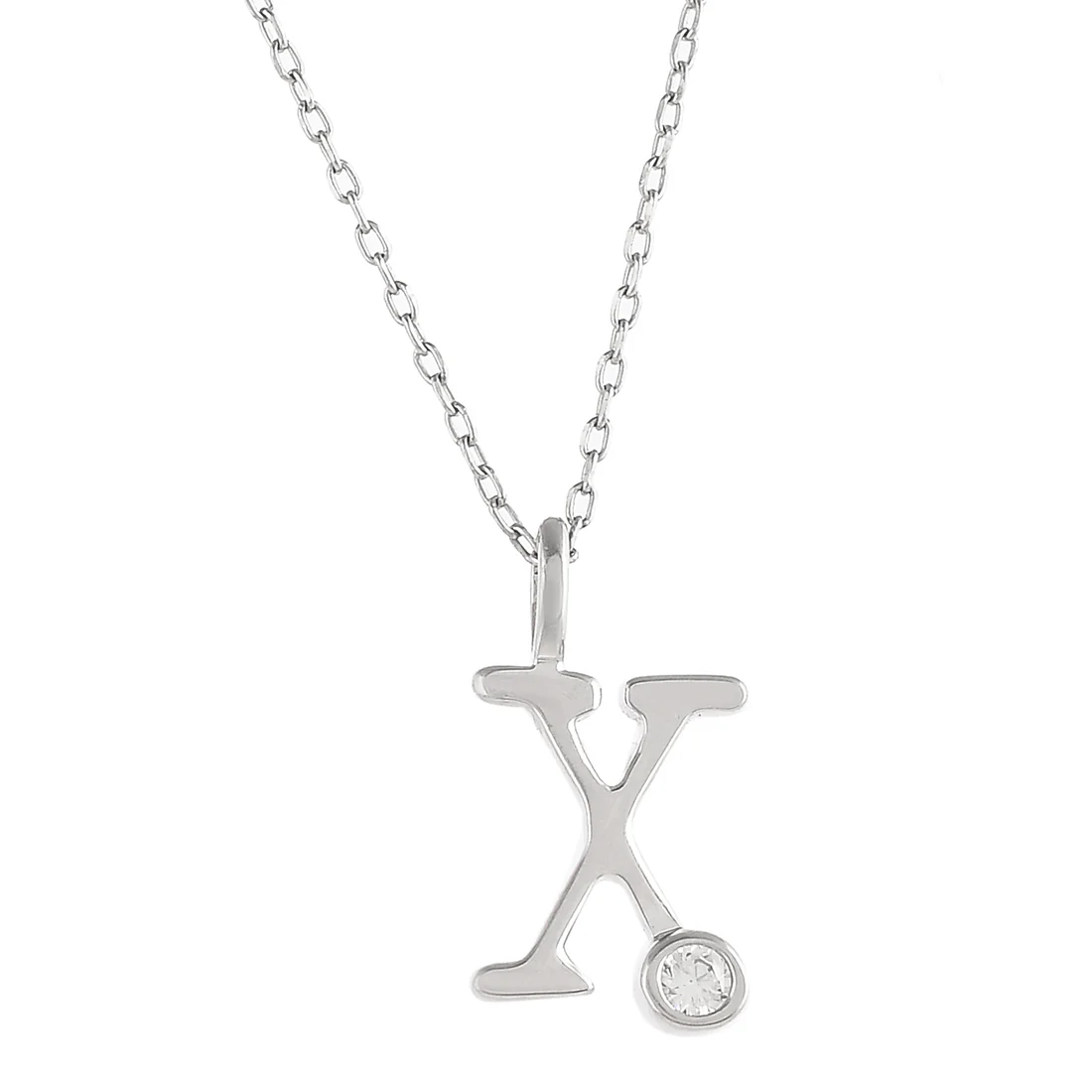 Sterling Silver Alphabet X Round Cut CZ Pendant - Image 4
