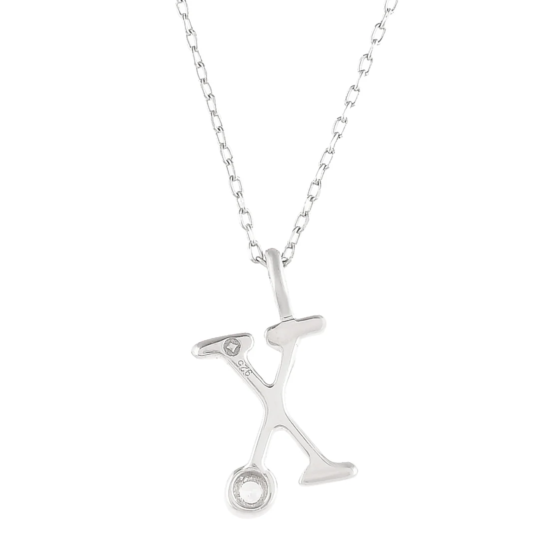 Sterling Silver Alphabet X Round Cut CZ Pendant - Image 5