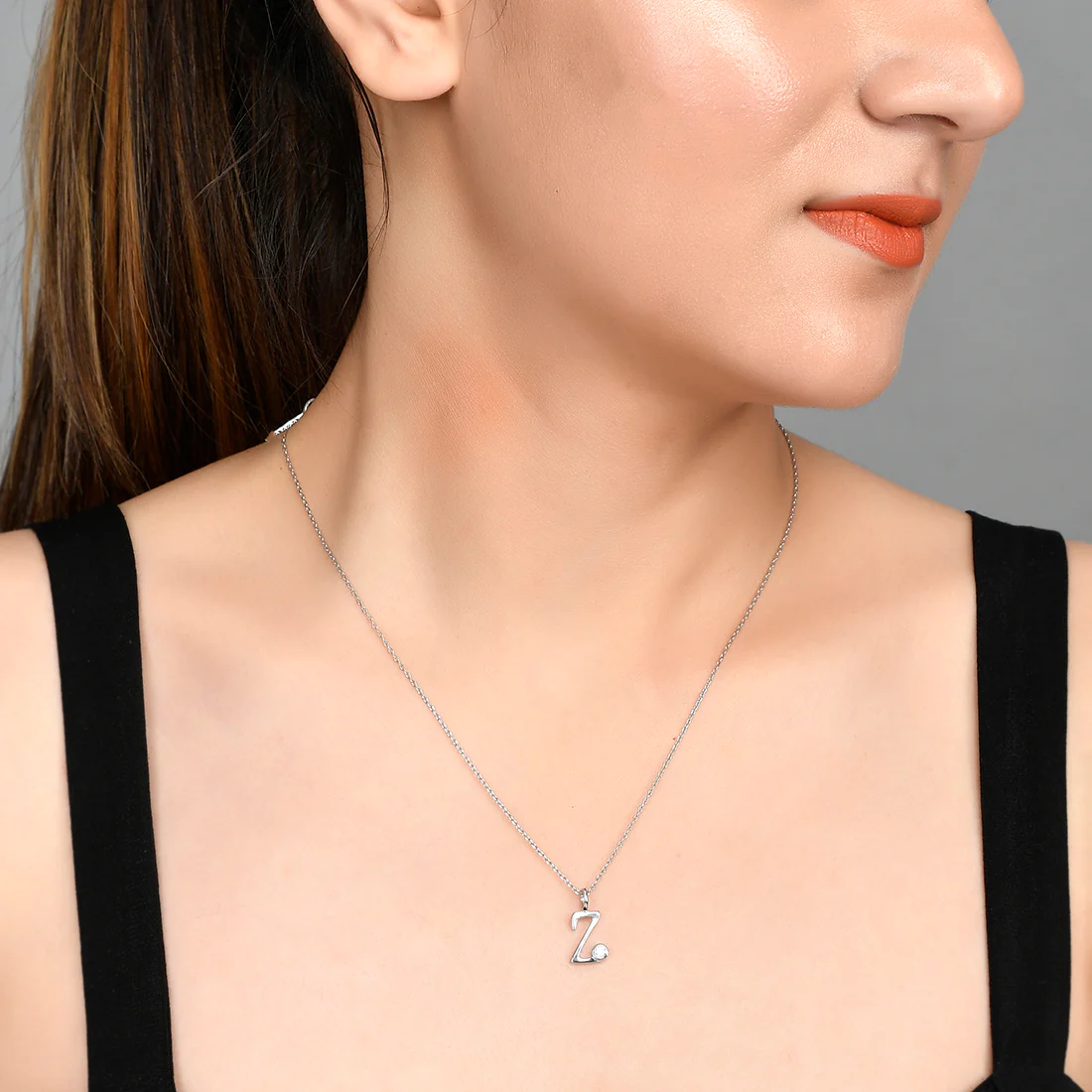Sterling Silver Alphabet Z Round Cut CZ Pendant - Image 2