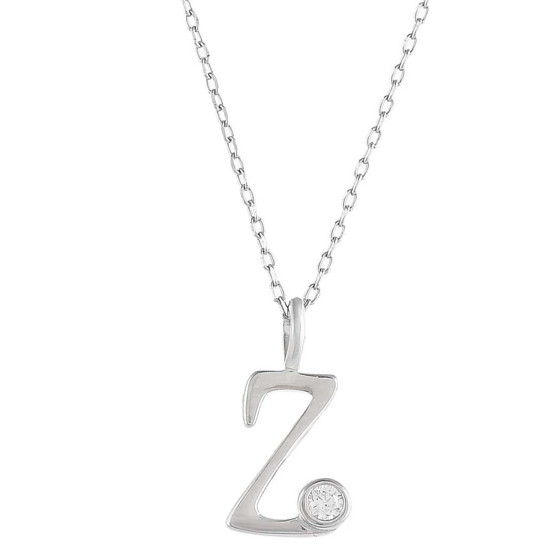 Sterling Silver Alphabet Z Round Cut CZ Pendant - Image 4