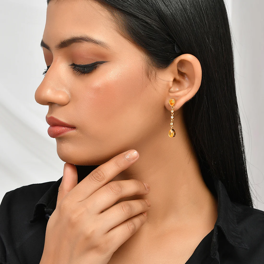 Amber Pear Drop Earrings - Image 2