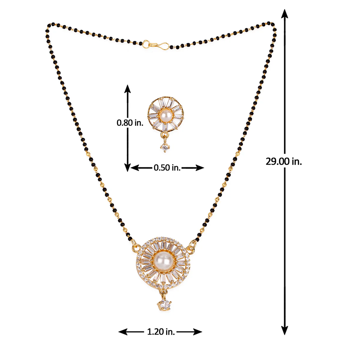 American Diamond Traditional Golden Brass Black Beaded Mangalsutra with Earrings - Image 7