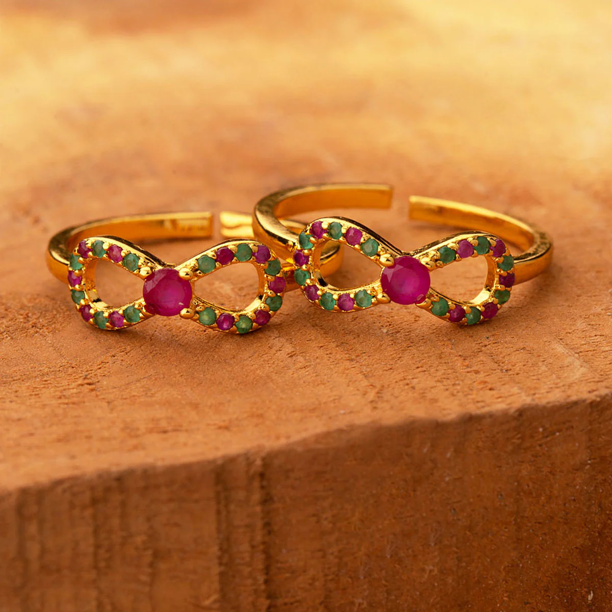 American Diamond Coloured Gems Bows Toe Rings