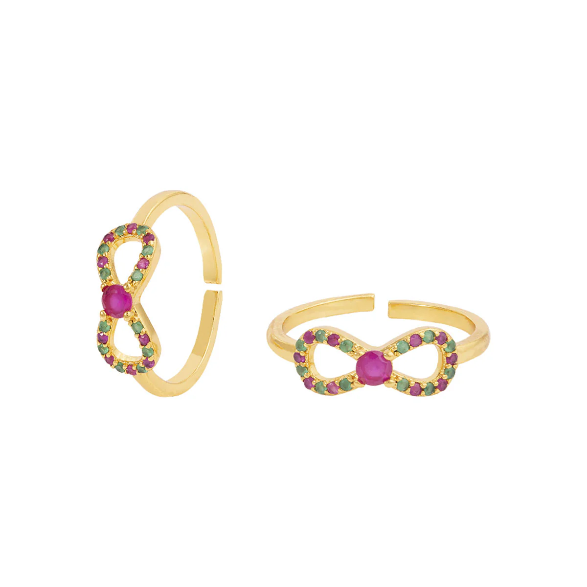 American Diamond Coloured Gems Bows Toe Rings - Image 3