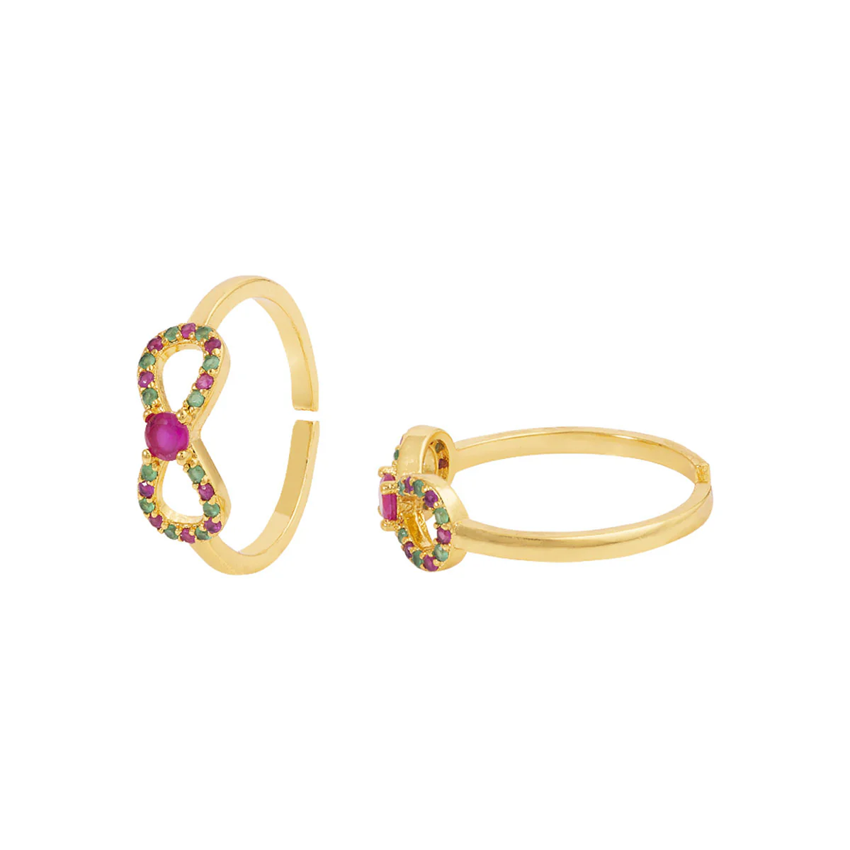 American Diamond Coloured Gems Bows Toe Rings - Image 4
