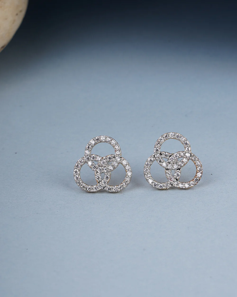 American Diamond CZ Gold Plated Brass Silver Stud Earrings