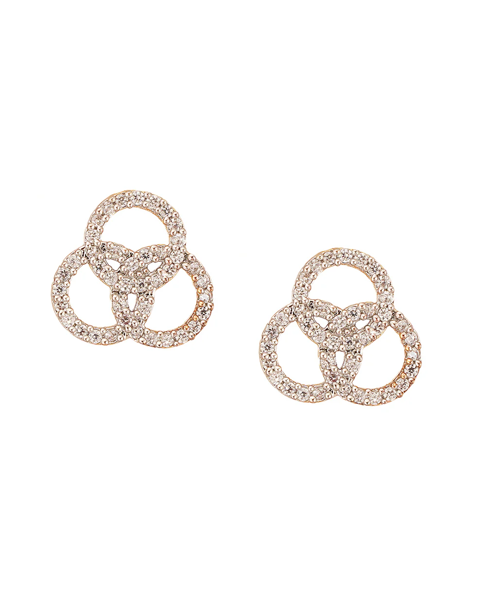 American Diamond CZ Gold Plated Brass Silver Stud Earrings - Image 3