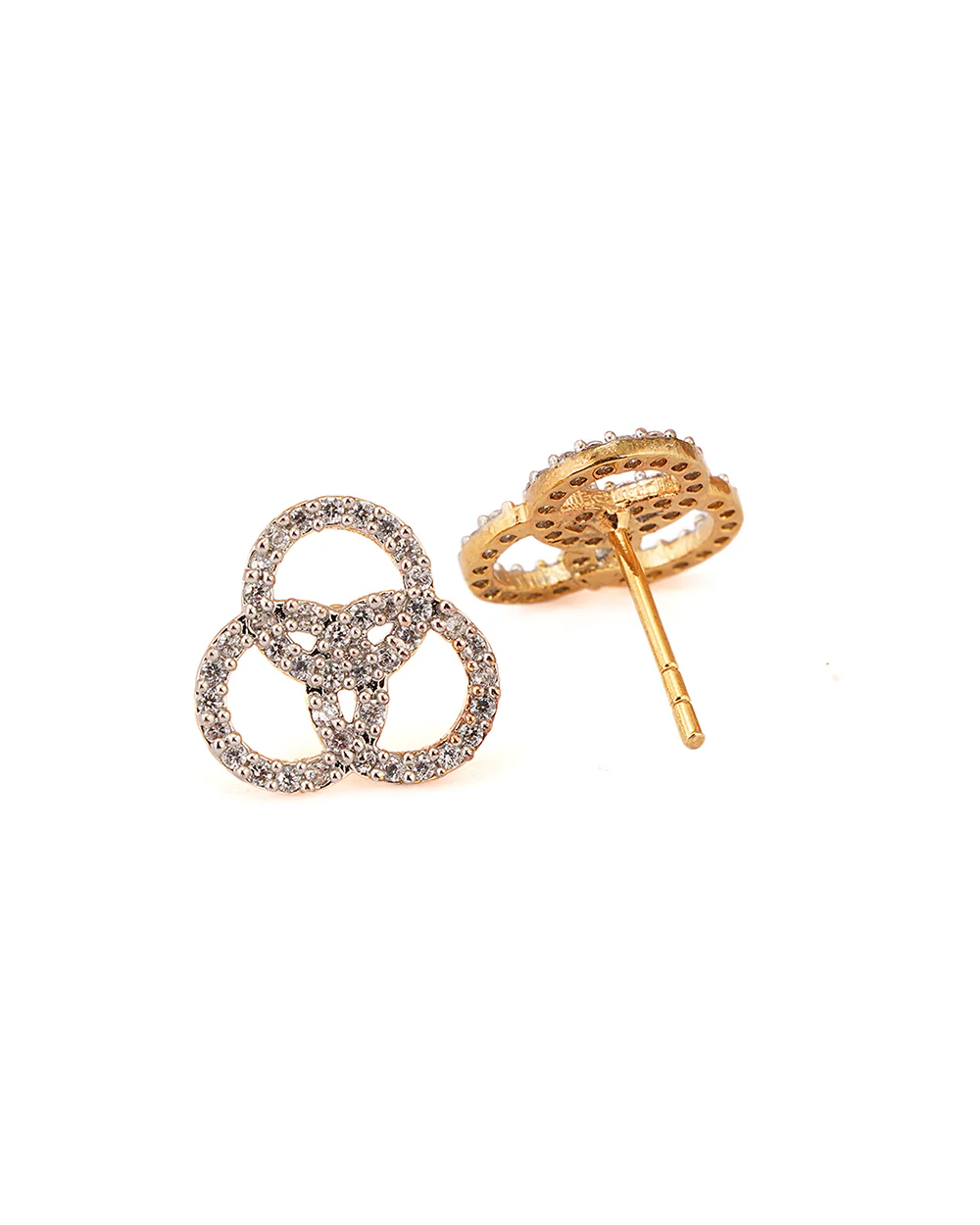 American Diamond CZ Gold Plated Brass Silver Stud Earrings - Image 4