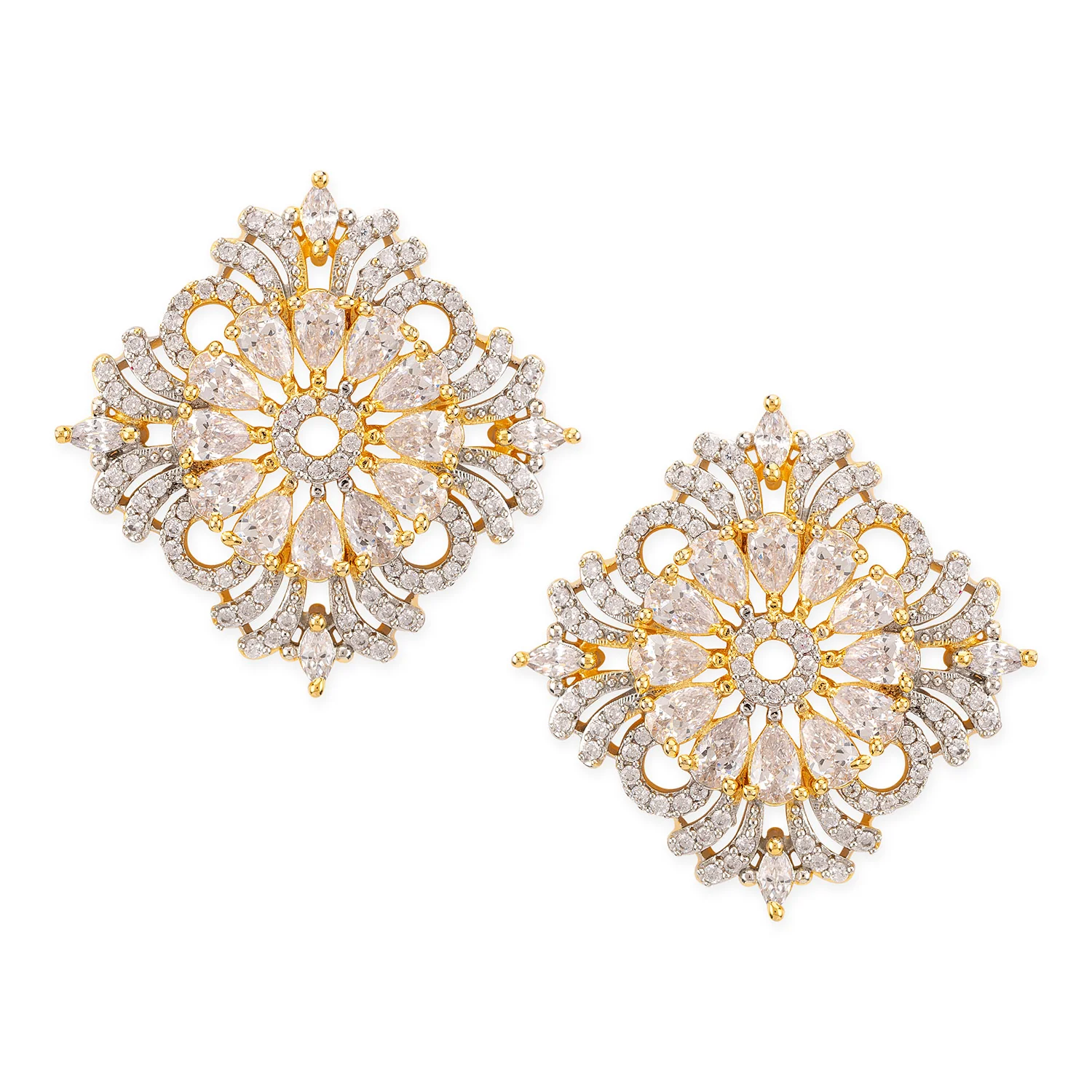 American Diamond CZ Gold Plated Brass Stud Earrings - Image 3
