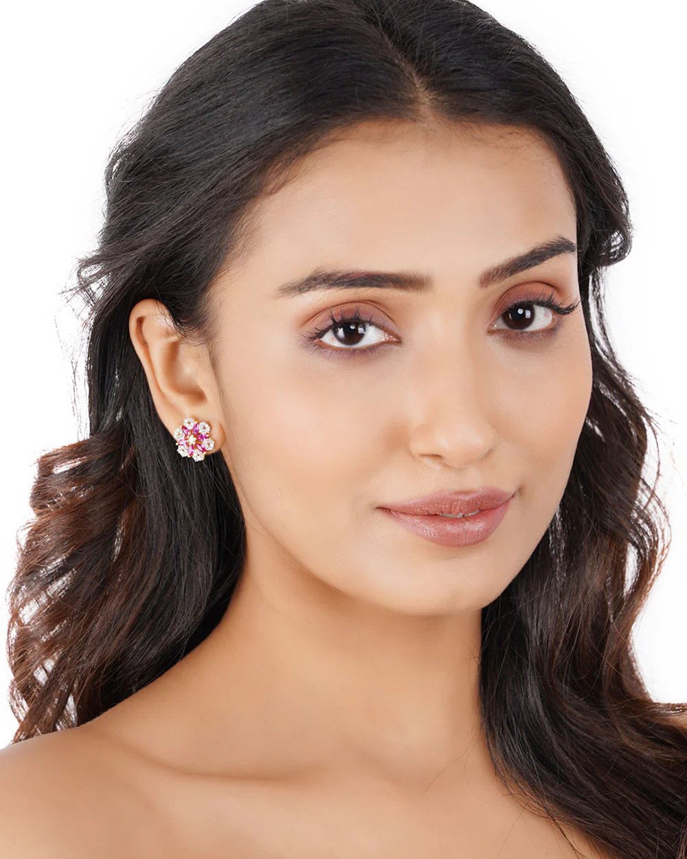 American Diamond CZ Gold Plated Brass Stud Earrings - Image 2