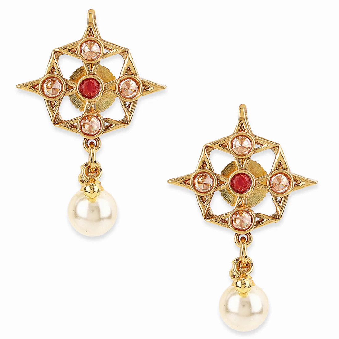 American Diamond CZ Gold Plated Pearl Brass Drop Earrings - Image 3