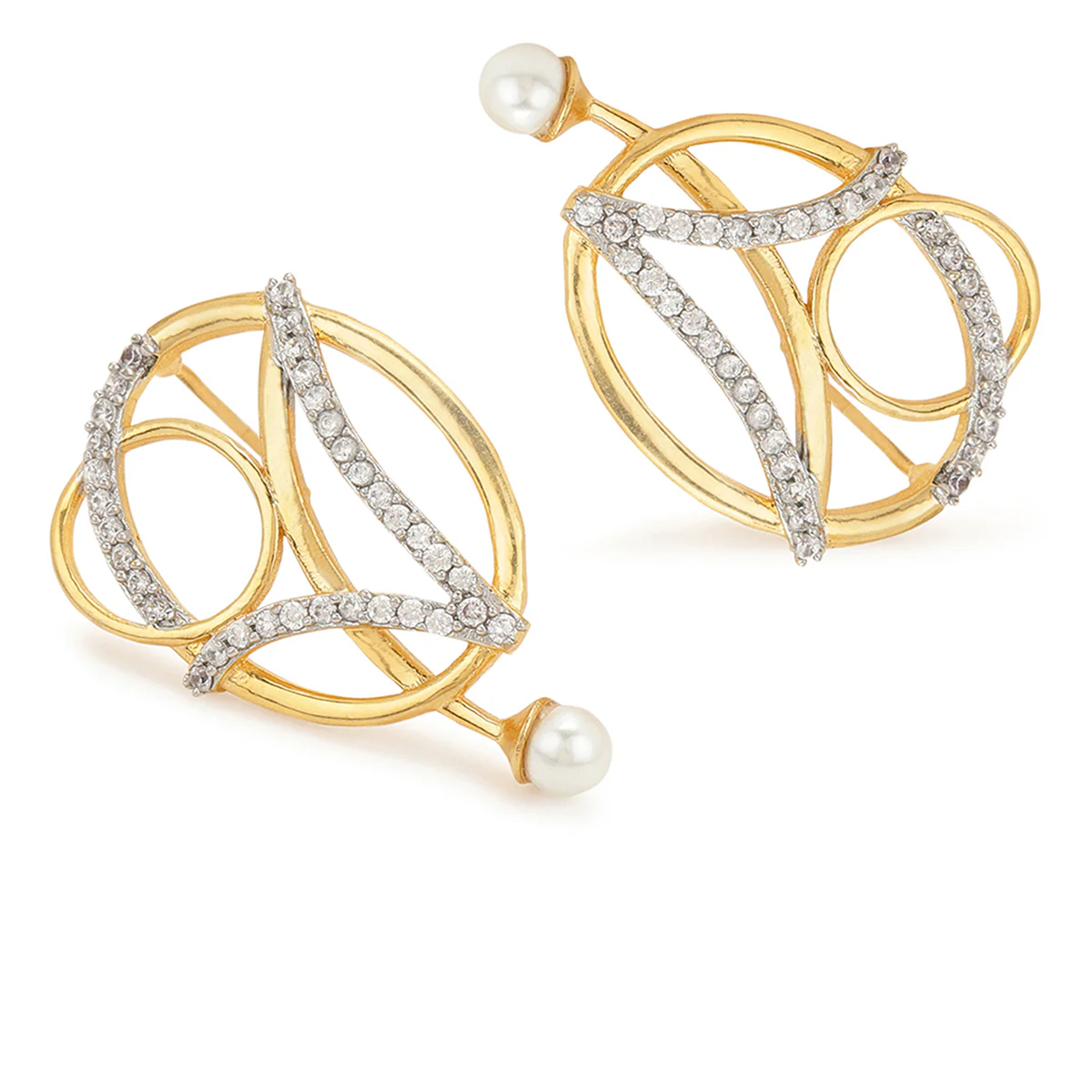 American Diamond CZ Gold Plated Pearl Brass Drop Earrings - Image 4
