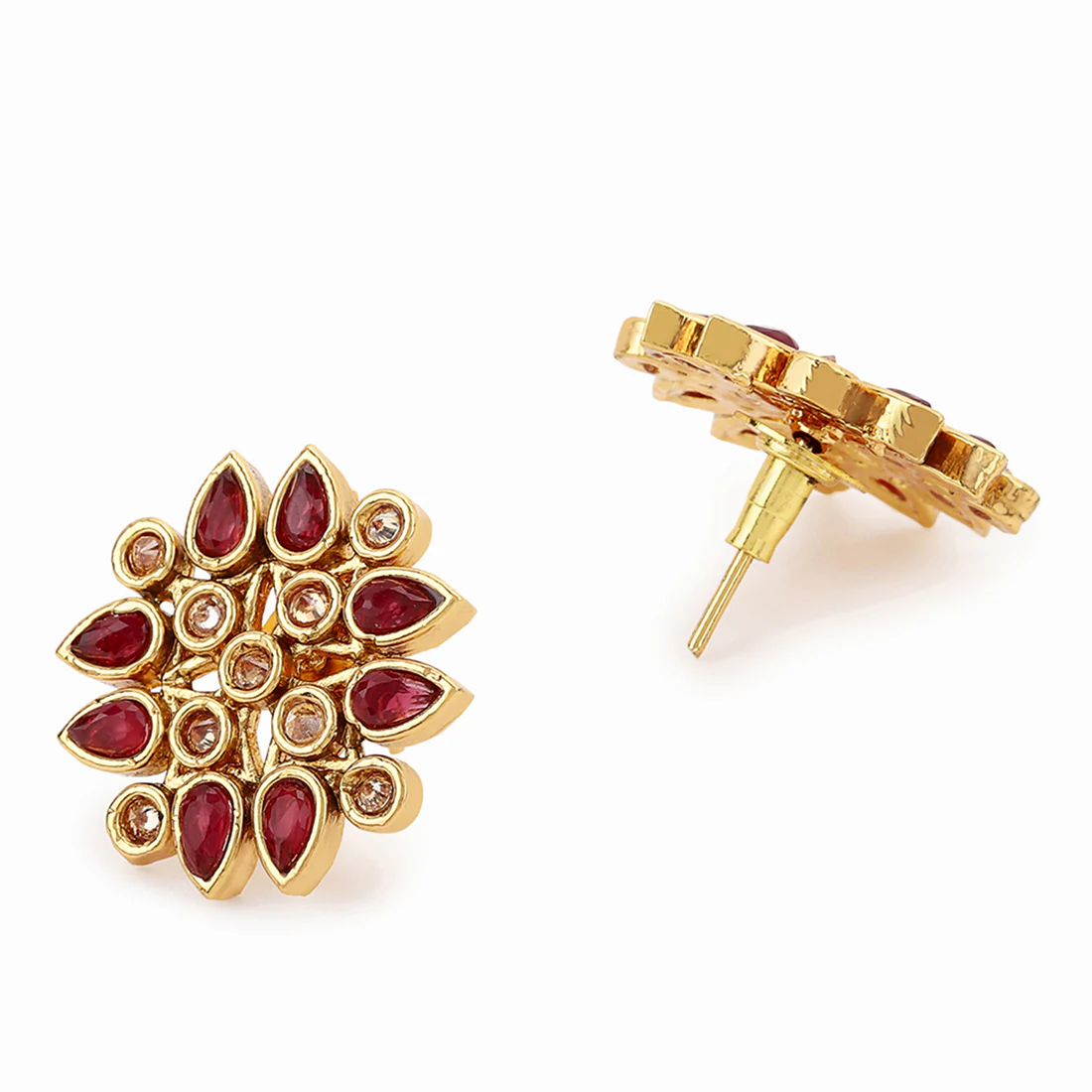American Diamond CZ Gold Plated Pearl Brass Stud Earring - Image 4