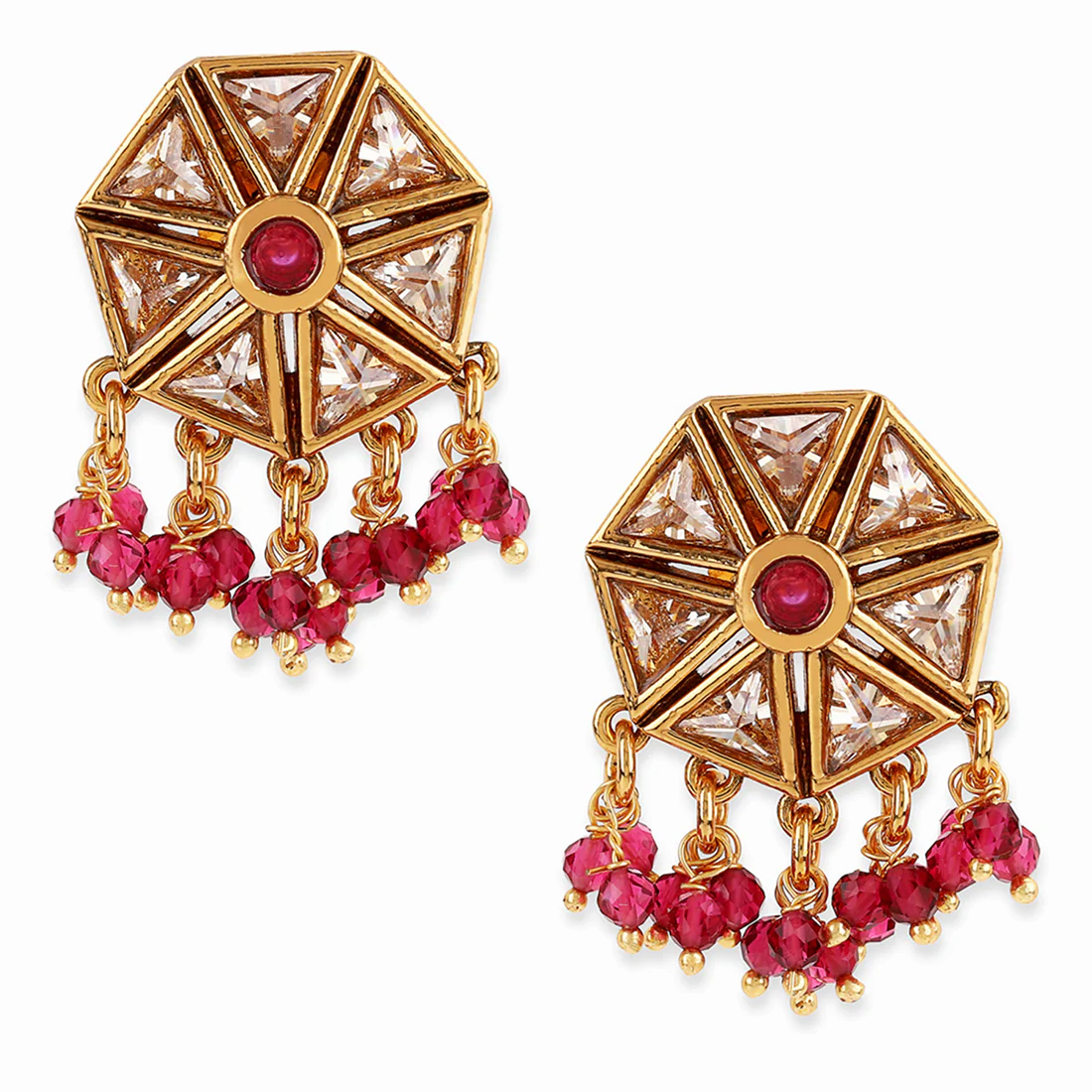 American Diamond CZ Gold Plated Pearl & Stone Drop Earring - Image 3