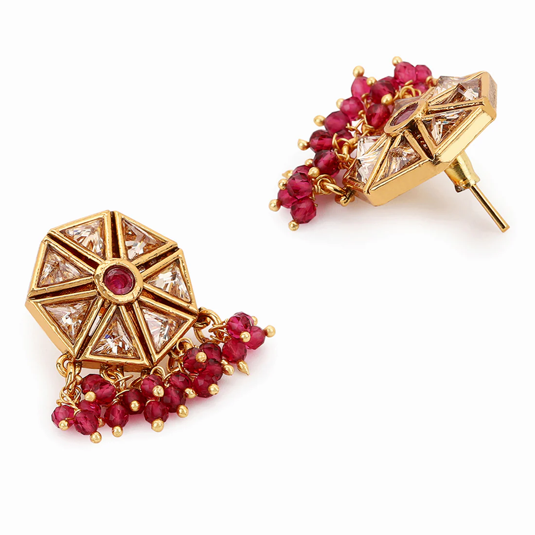 American Diamond CZ Gold Plated Pearl & Stone Drop Earring - Image 4
