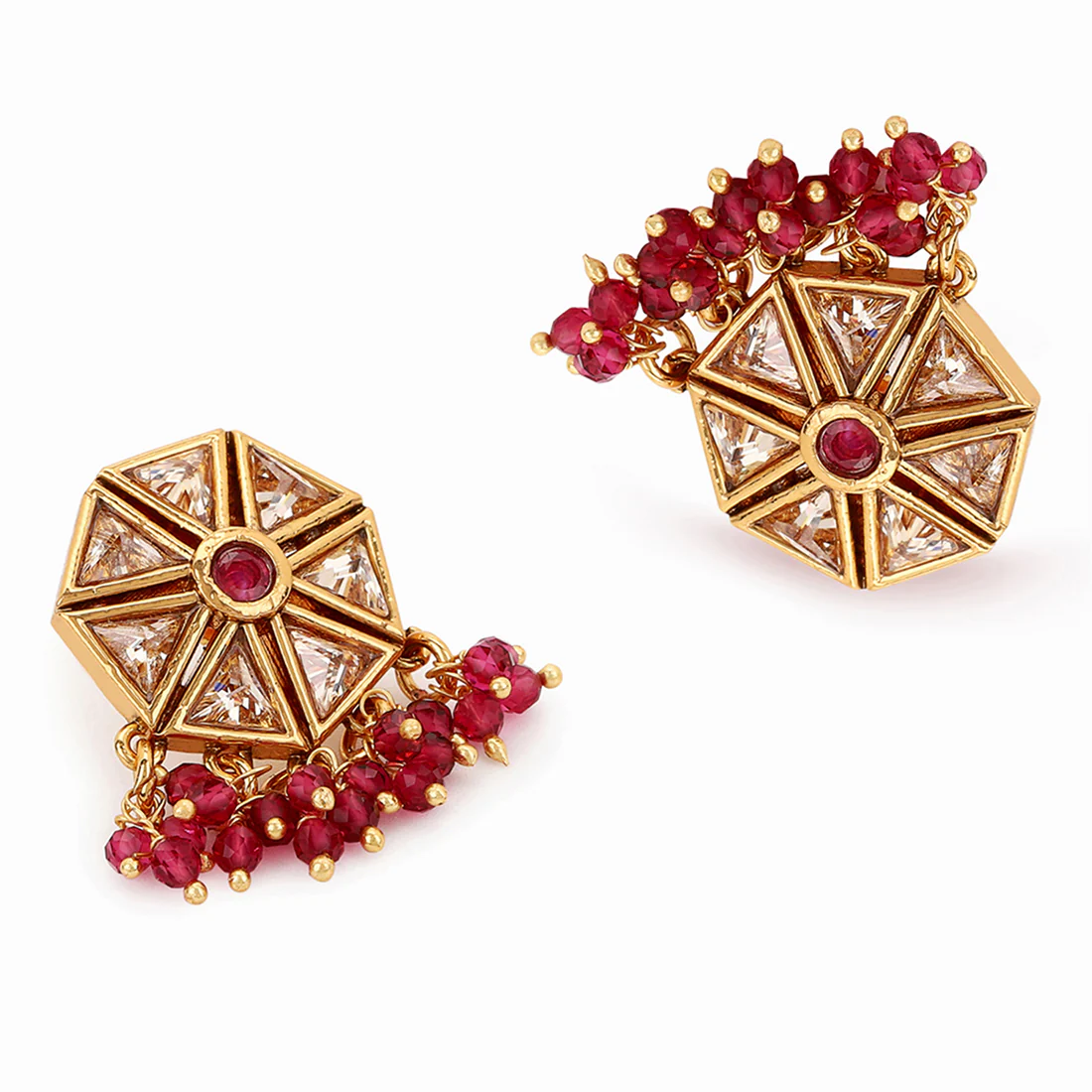 American Diamond CZ Gold Plated Pearl & Stone Drop Earring - Image 5