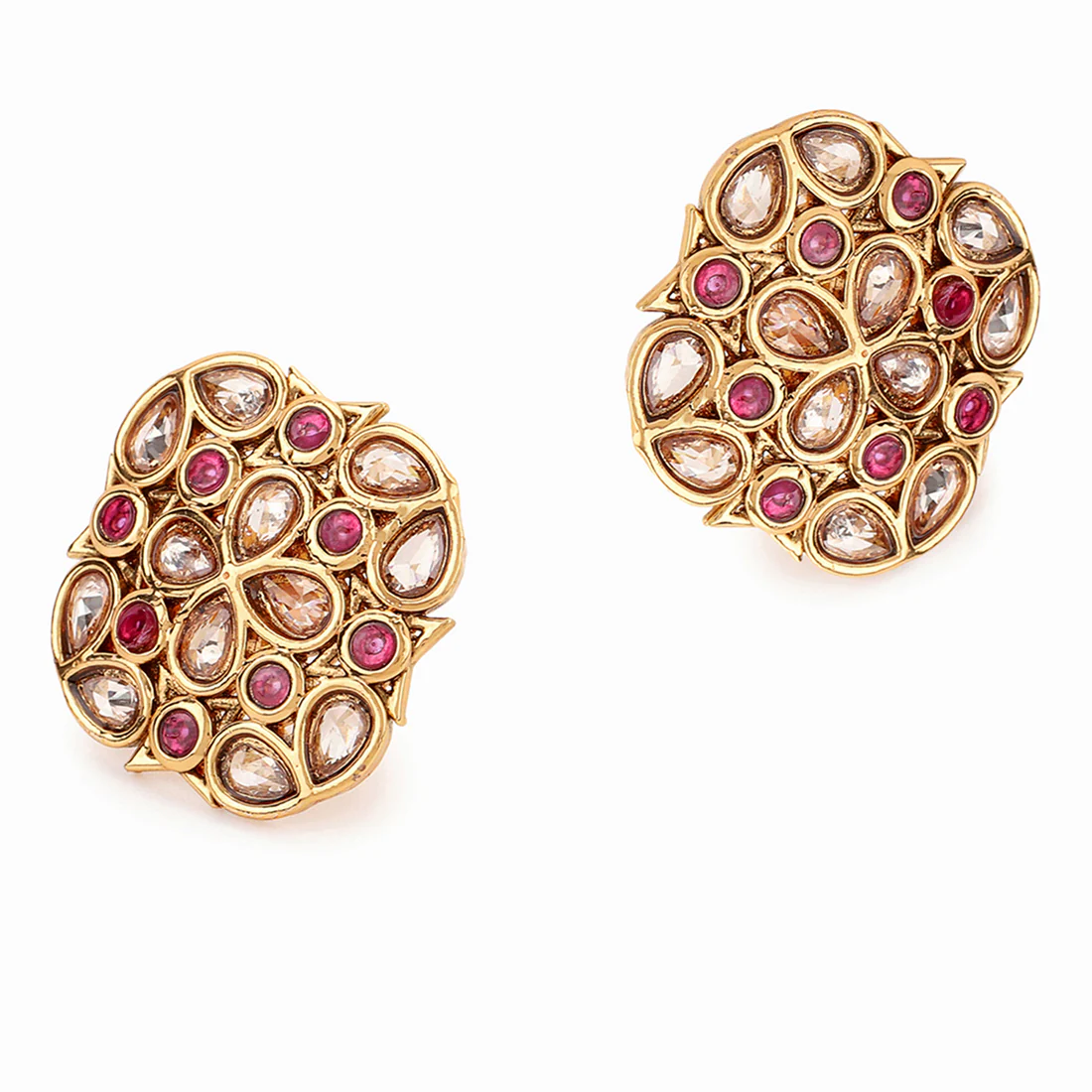 American Diamond CZ Gold Plated Square Cut Brass Stud Earring - Image 5