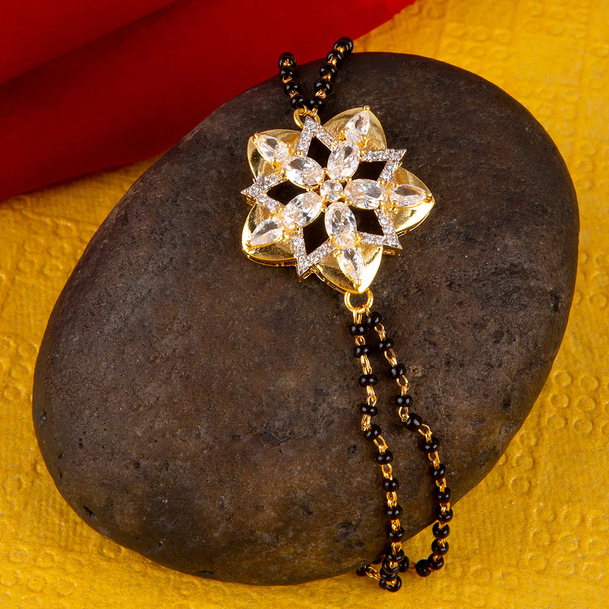 American Diamond CZ Shimmering Floret Golden Brass Bracelet
