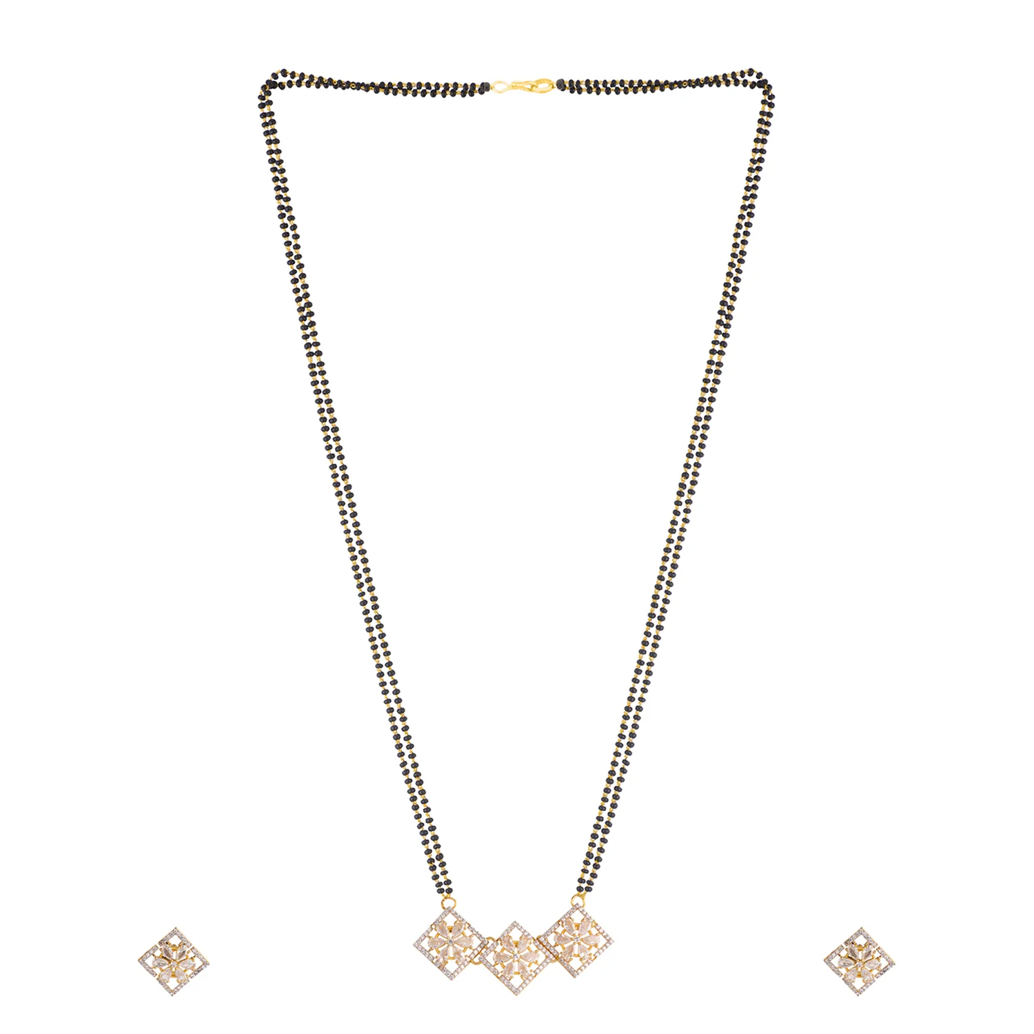 American Diamond CZ Gold Brass Mangalsutra with Earring - Image 4
