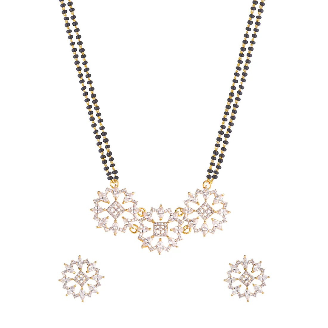 Elegant American Diamond CZ Gold Round Mangalsutra with Earrings - Image 3