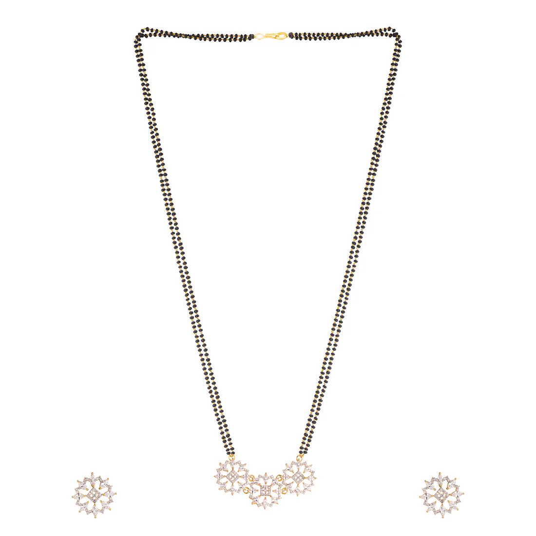 Elegant American Diamond CZ Gold Round Mangalsutra with Earrings - Image 4